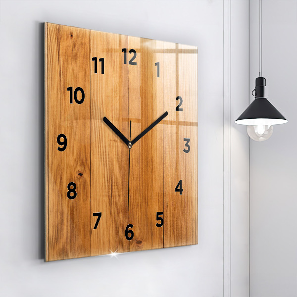 Square glass wall clock Wooden boards