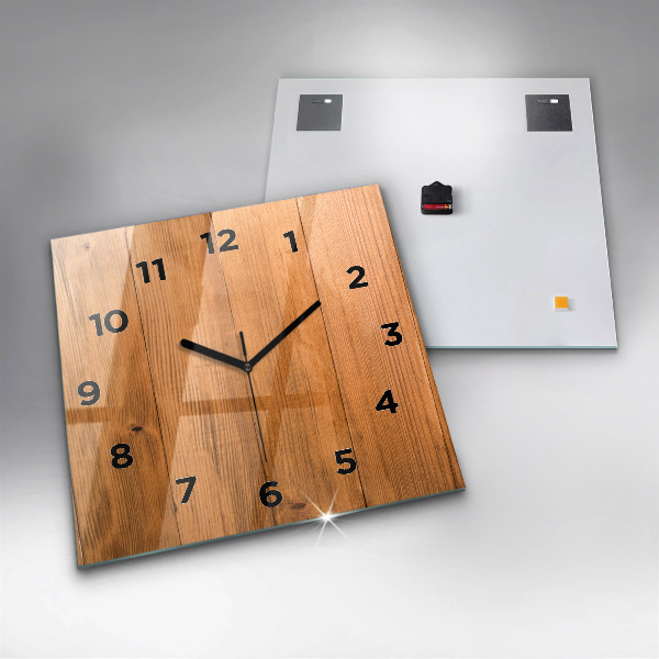 Square glass wall clock Wooden boards