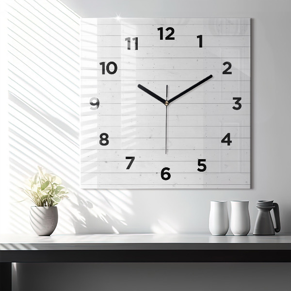 Square glass wall clock Wooden panels pattern