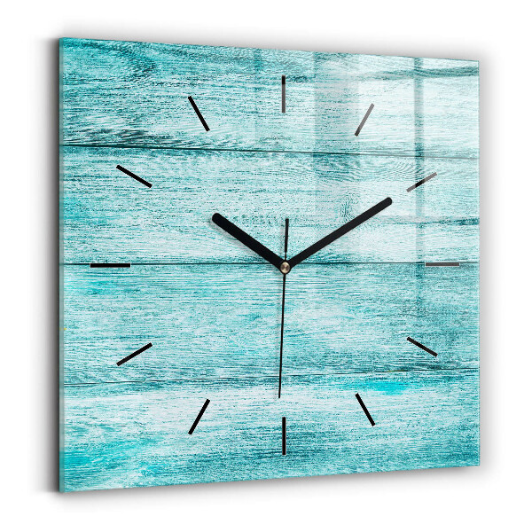 Square glass wall clock Blue old wood