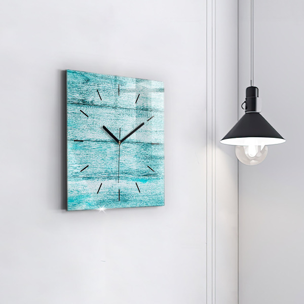 Square glass wall clock Blue old wood