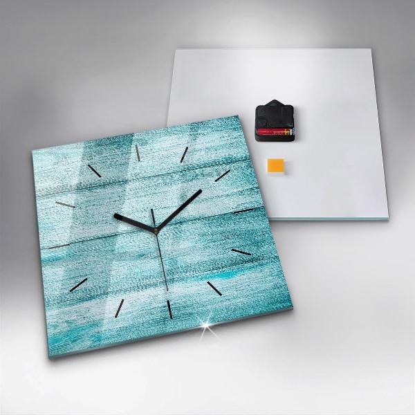 Square glass wall clock Blue old wood