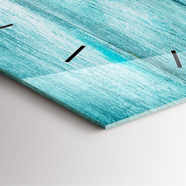 Square glass wall clock Blue old wood