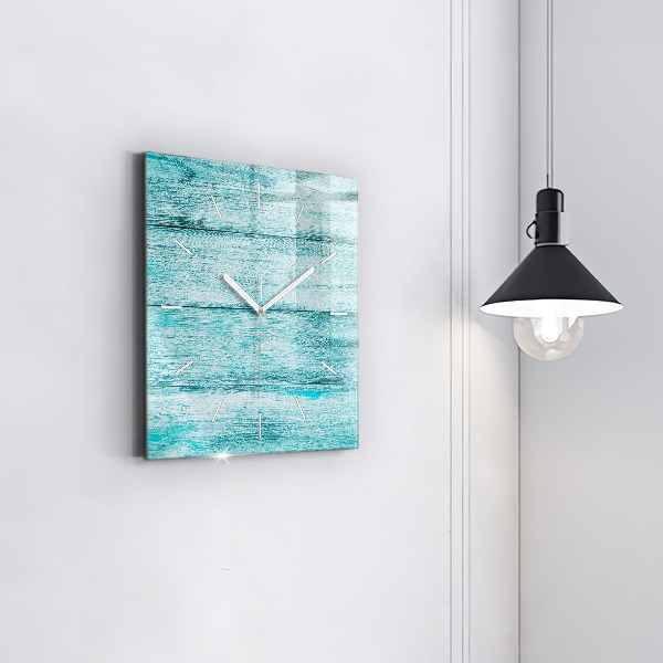 Square glass wall clock Blue old wood