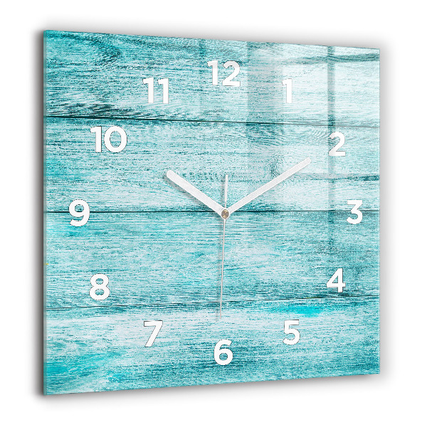 Square glass wall clock Blue old wood