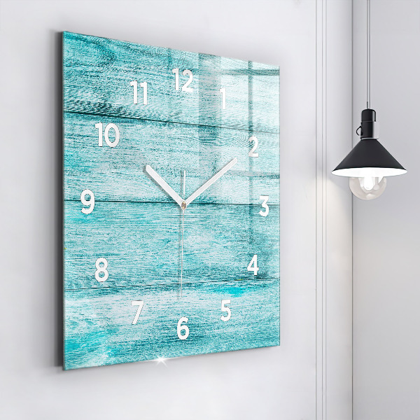 Square glass wall clock Blue old wood