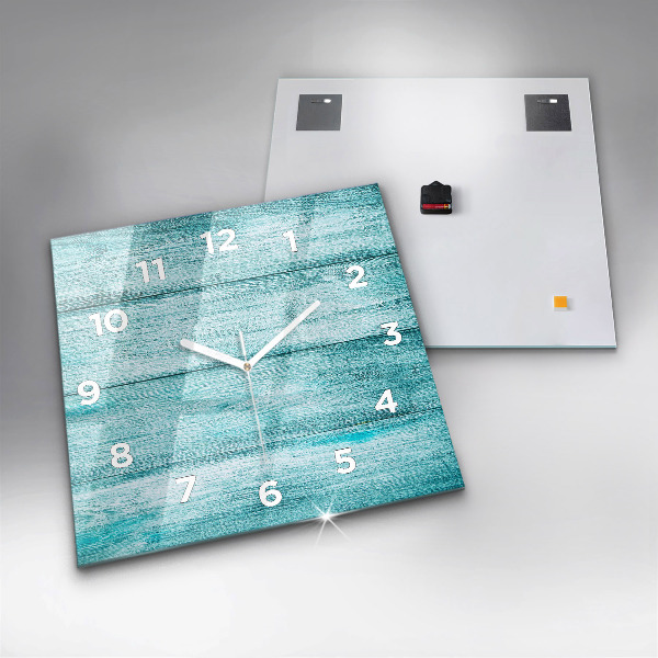 Square glass wall clock Blue old wood