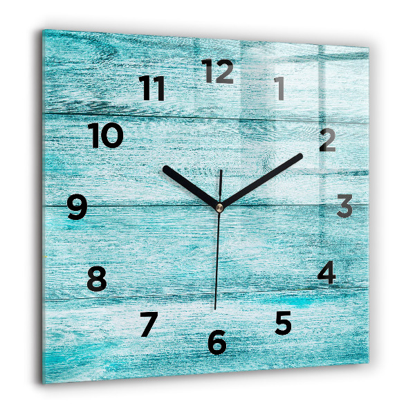 Square glass wall clock Blue old wood