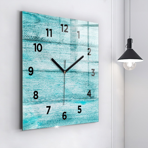 Square glass wall clock Blue old wood