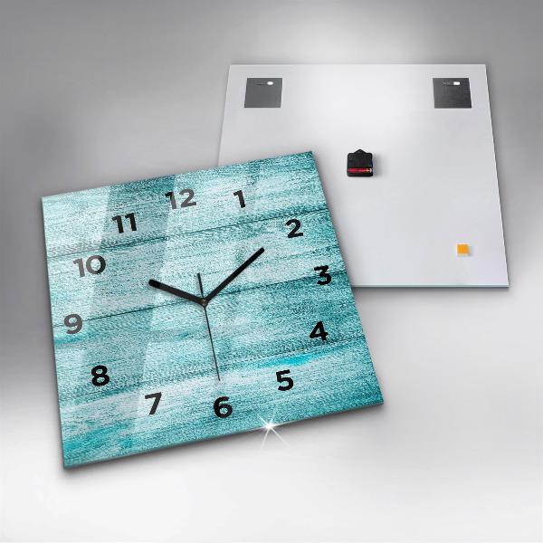 Square glass wall clock Blue old wood