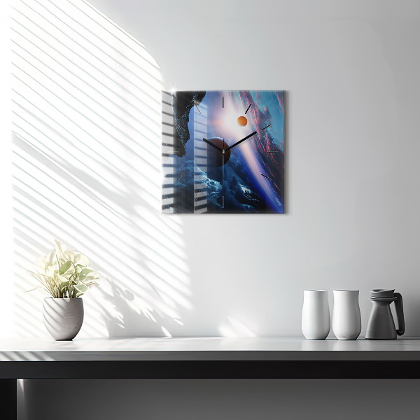 Square glass wall clock Great Galaxy