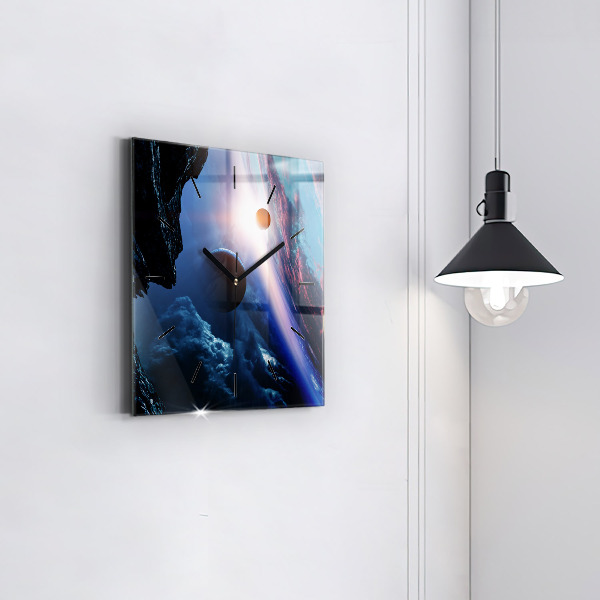Square glass wall clock Great Galaxy