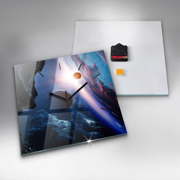 Square glass wall clock Great Galaxy