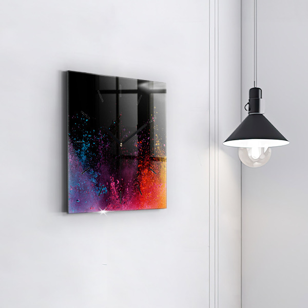 Square glass wall clock Explosion of colors