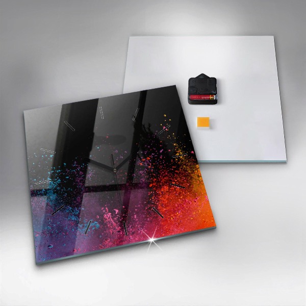 Square glass wall clock Explosion of colors
