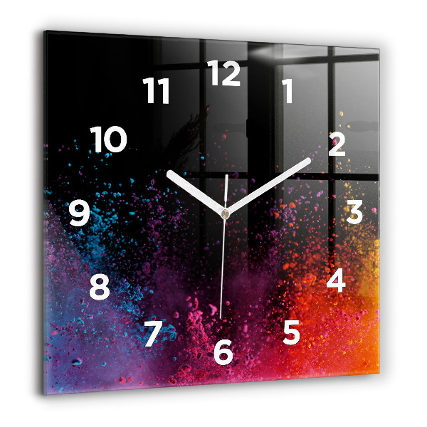 Square glass wall clock Explosion of colors