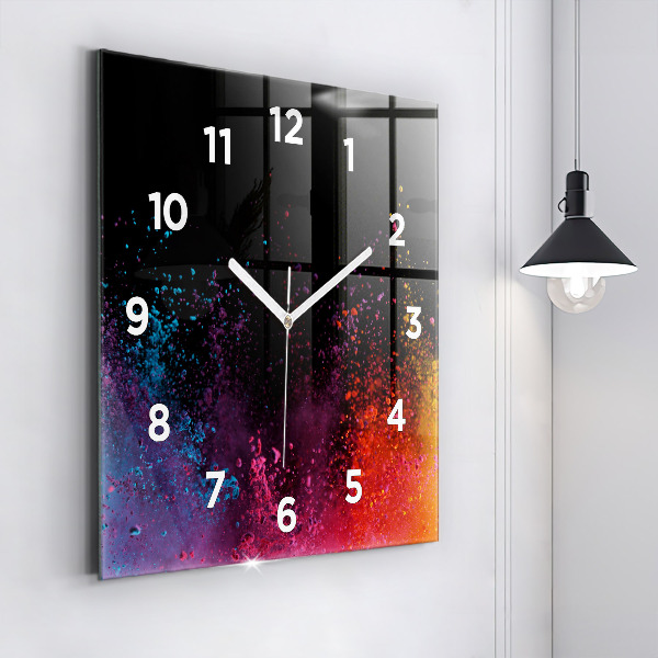 Square glass wall clock Explosion of colors