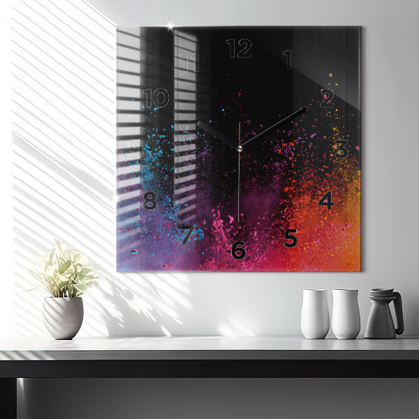 Square glass wall clock Explosion of colors
