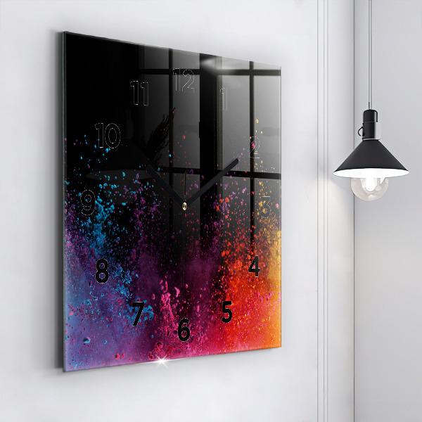 Square glass wall clock Explosion of colors