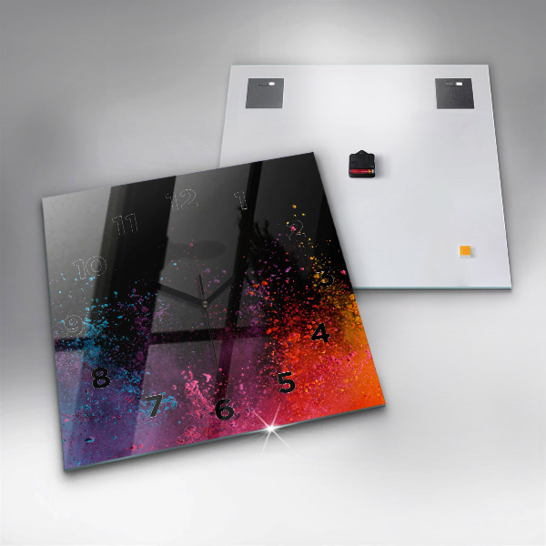 Square glass wall clock Explosion of colors