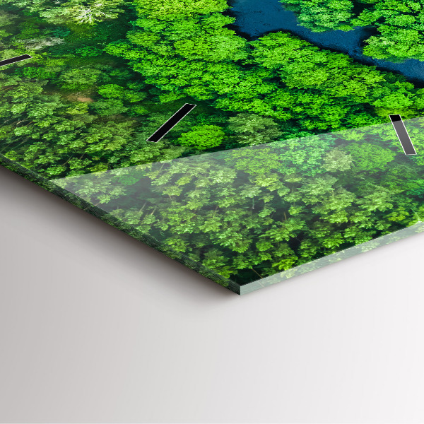 Square glass wall clock River in the forest