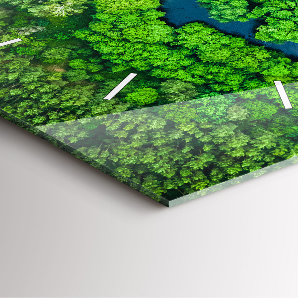 Square glass wall clock River in the forest