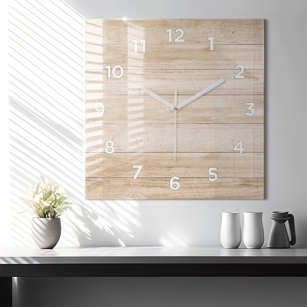 Square glass wall clock Wooden texture