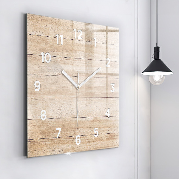 Square glass wall clock Wooden texture