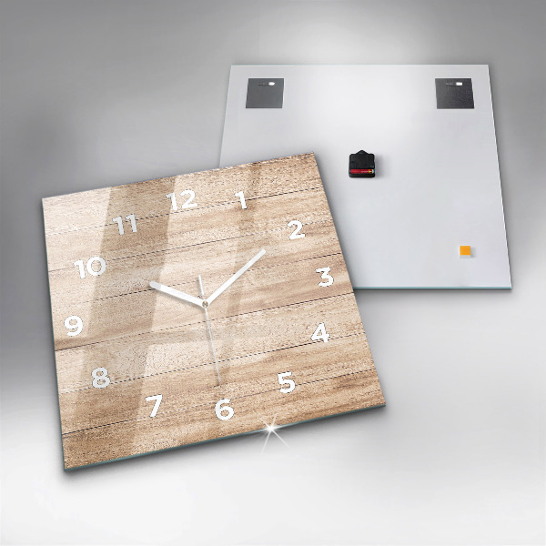 Square glass wall clock Wooden texture