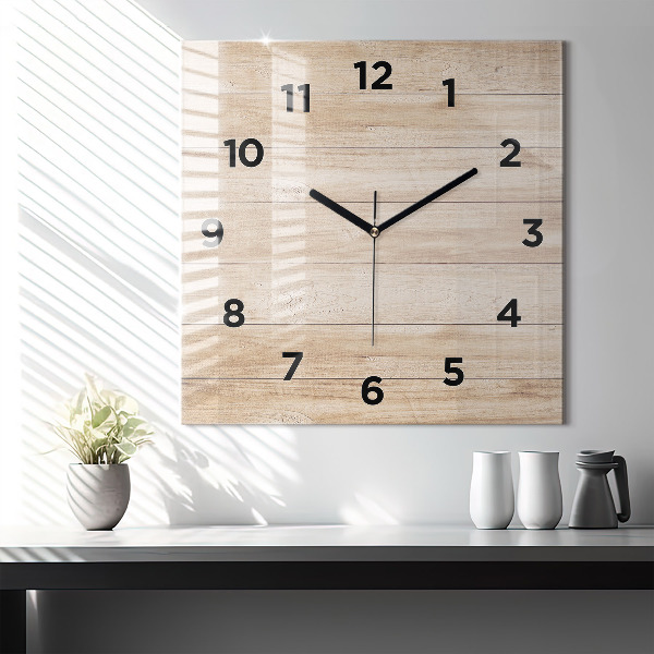 Square glass wall clock Wooden texture