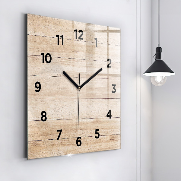 Square glass wall clock Wooden texture