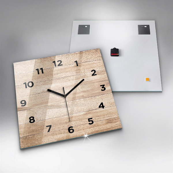 Square glass wall clock Wooden texture
