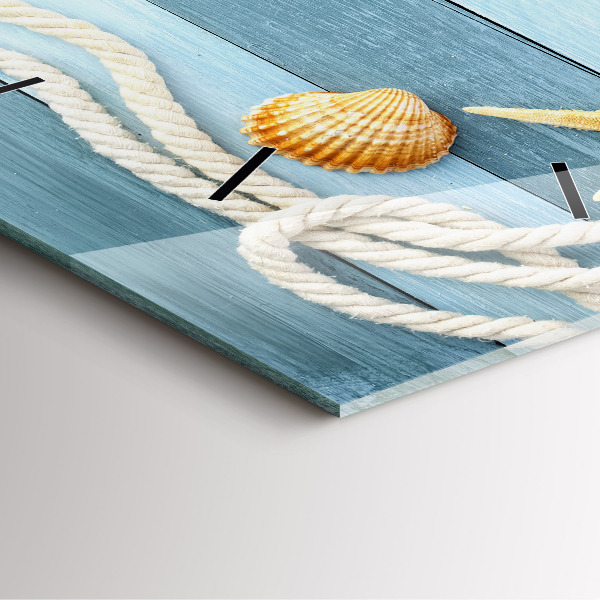 Square glass wall clock Boards stripes and shell