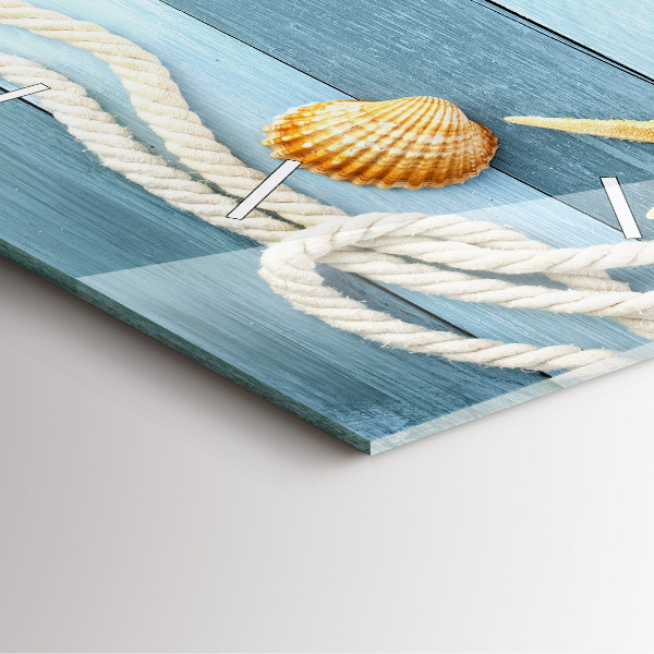 Square glass wall clock Boards stripes and shell