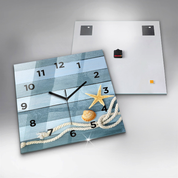 Square glass wall clock Boards stripes and shell