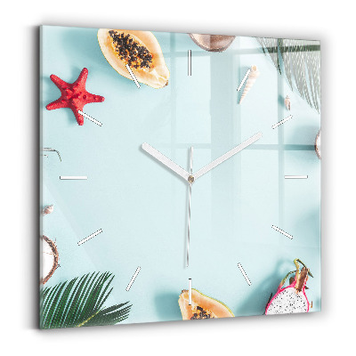 Square glass wall clock Summer composition