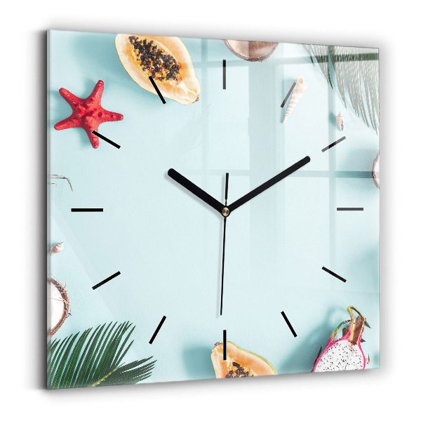 Square glass wall clock Summer composition