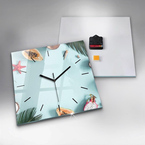 Square glass wall clock Summer composition