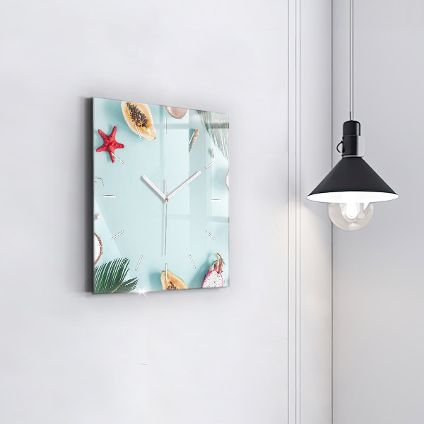 Square glass wall clock Summer composition