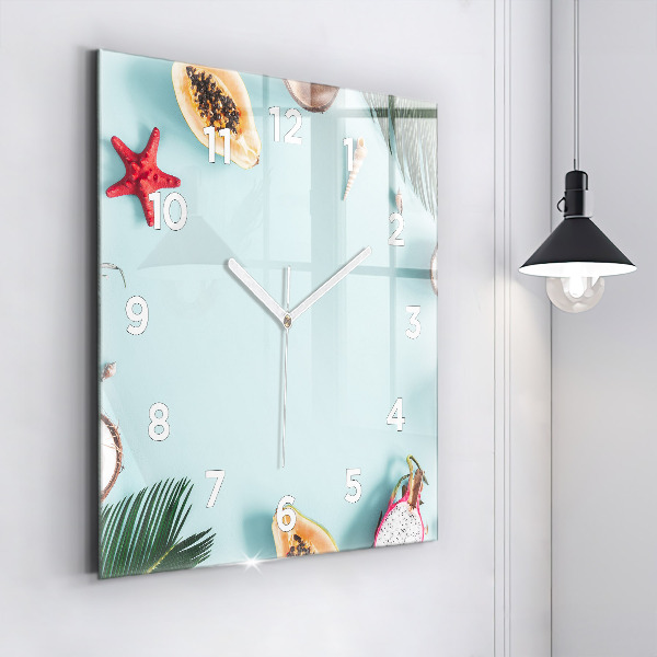 Square glass wall clock Summer composition