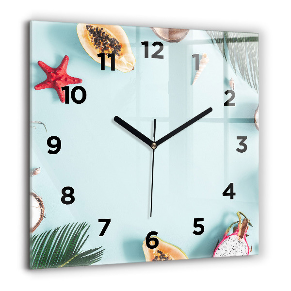 Square glass wall clock Summer composition