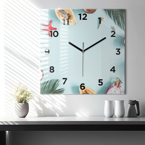 Square glass wall clock Summer composition