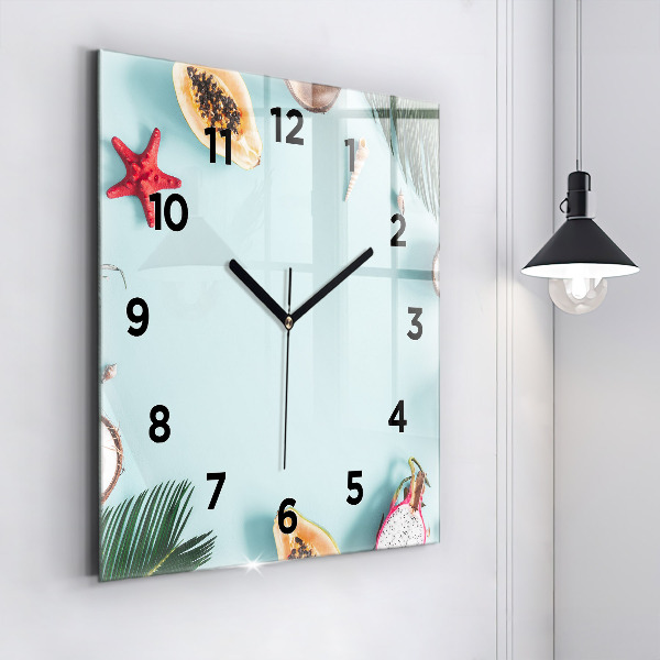Square glass wall clock Summer composition
