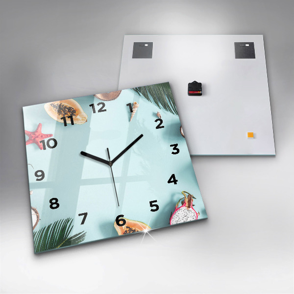 Square glass wall clock Summer composition