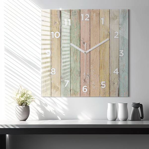 Square glass wall clock Colorful boards