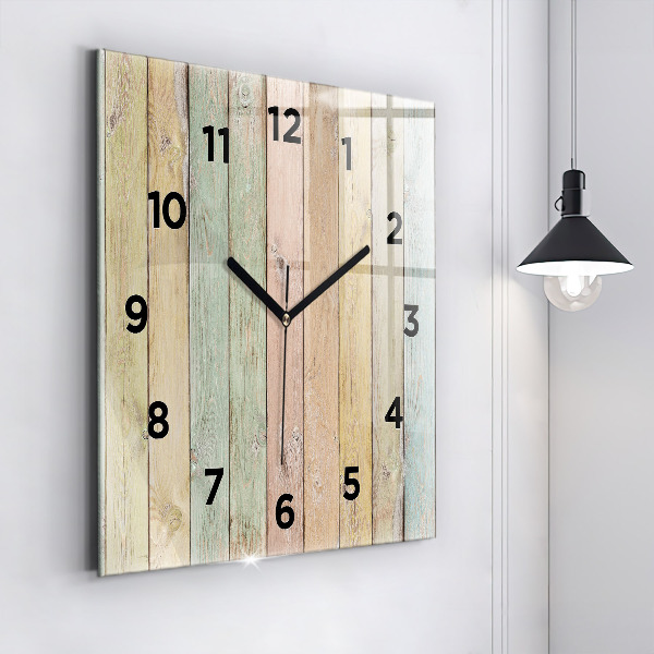 Square glass wall clock Colorful boards