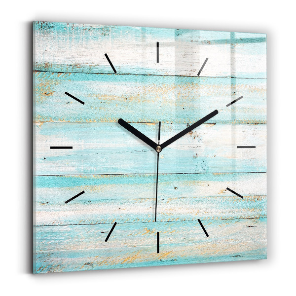 Square glass wall clock Blue boards
