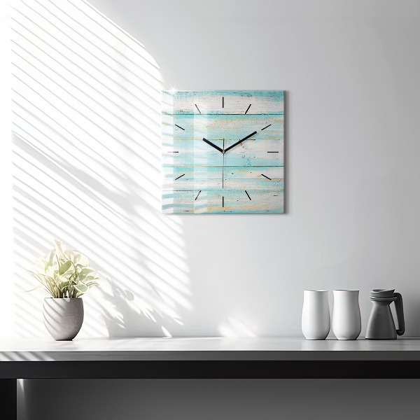 Square glass wall clock Blue boards