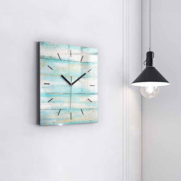 Square glass wall clock Blue boards