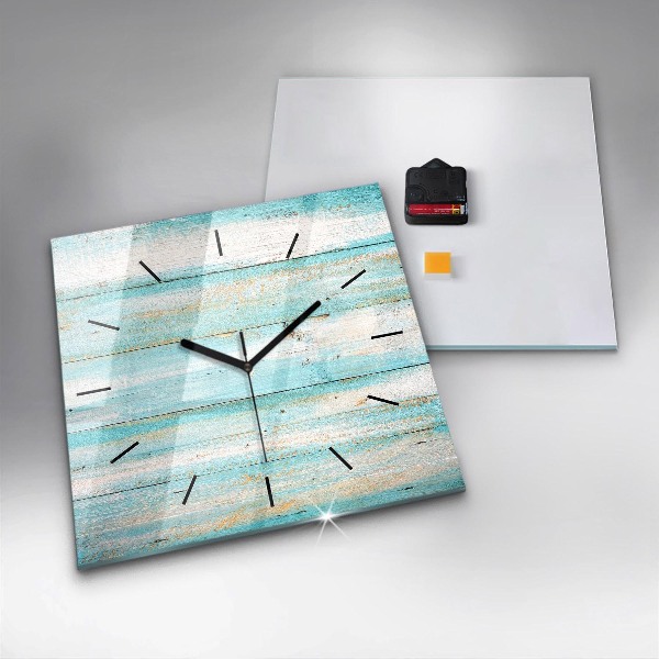 Square glass wall clock Blue boards